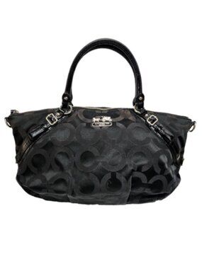 Coach Black Signature Canvas and Patent Leather Sophia Satchel